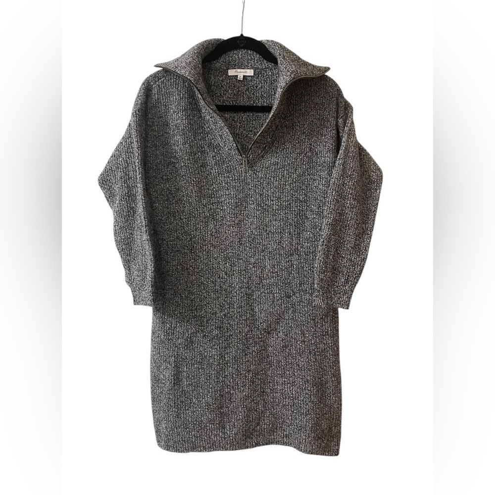 Madewell Ribbed Half-Zip Sweater Dress Collar Marled Black Gray Wool Blend XS - Picture 5 of 9